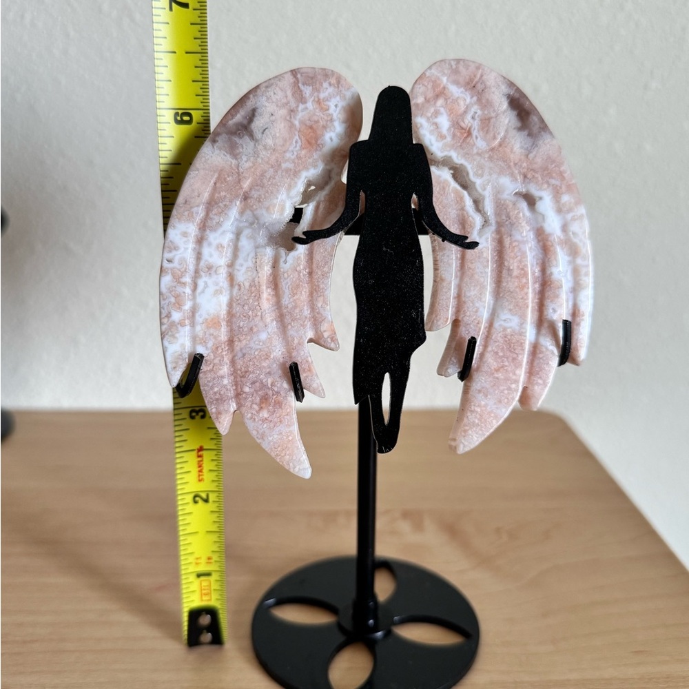 6.35” Beautiful Petal Agate Crystal wings on Angel stand - Picture 6 of 6